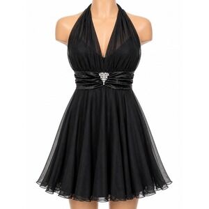 DB Studio Black Halter Dress Size Large Formal Cocktail Party Satin Chiffon